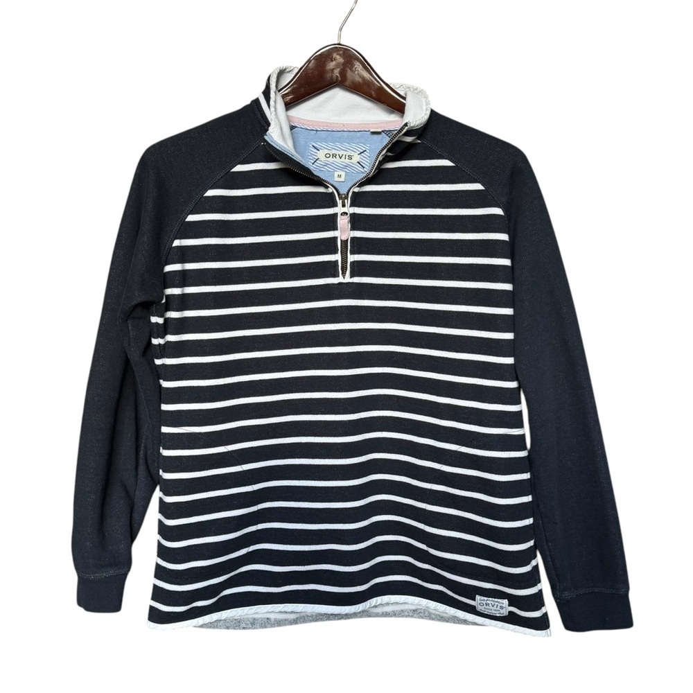 Orvis Women’s Sweater 1/4 Zip Striped Long Sleeve‎ Black White | Women’s Size M